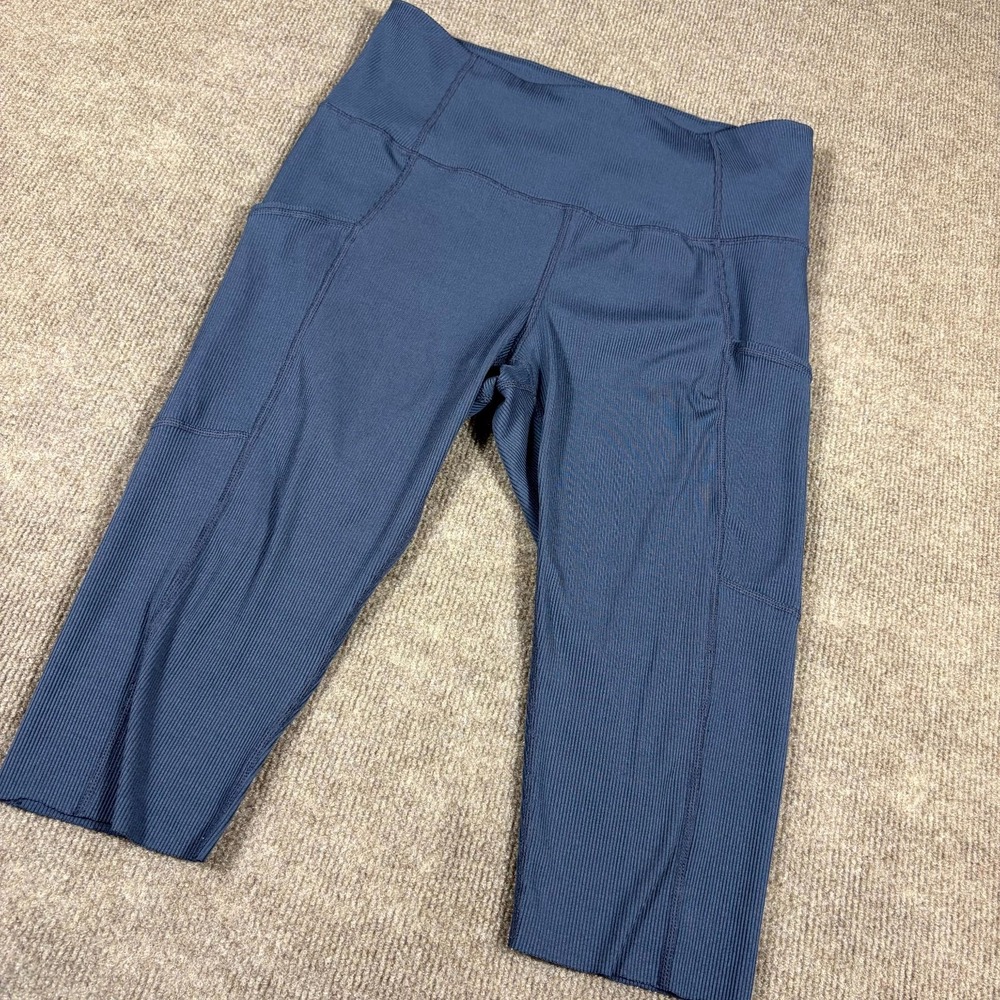 Lukka Lux Cropped Leggings Womens Medium Navy Blue Stretch Ribbed High Waisted
